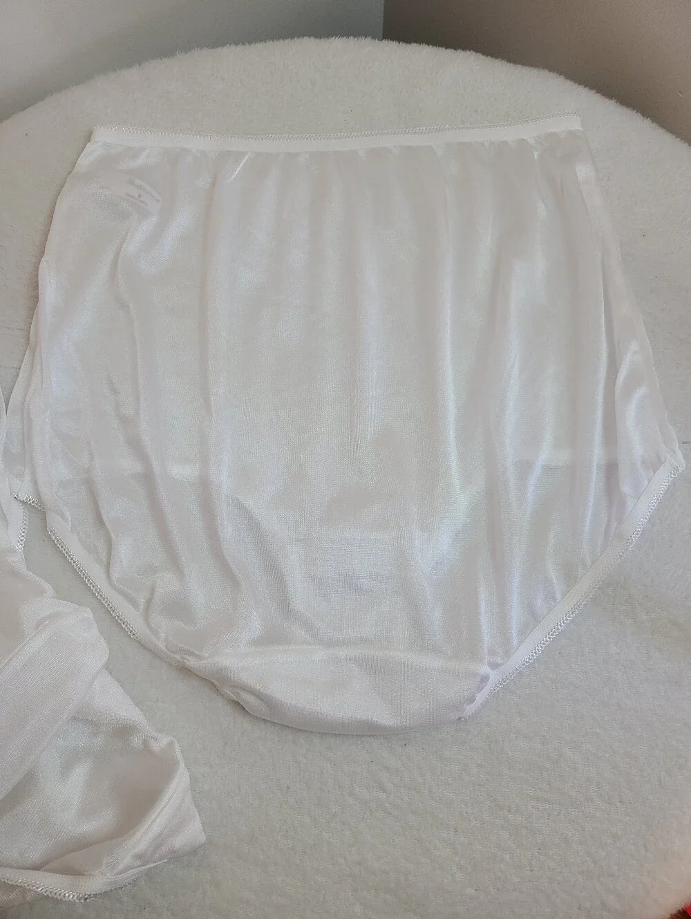 New VTG Underscore 3pk Silky Nylon Full Cut Granny Brief Panties Size Lg White